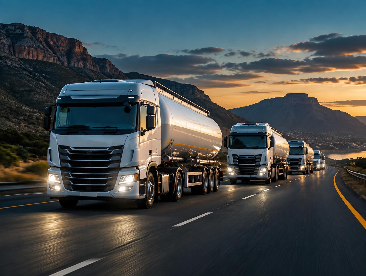 Fuel tanker trucks transporting petroleum across Southern Africa